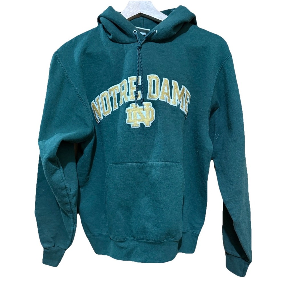 Notre Dame Fighting Irish Green Hooded Champion Sweatshirt Mens Size Small EUC